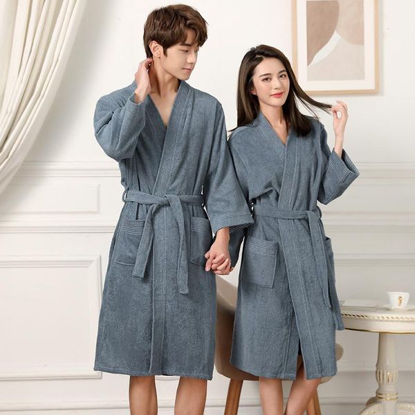 

women's sleepwear men women 100% cotton terry bathrobe lovers towel long bath robe kimono femme dressing gown solid el spa robes, Black;red