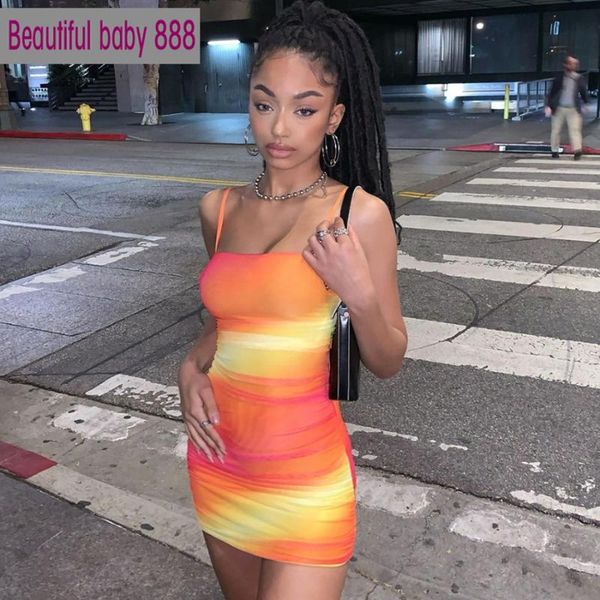 

casual dresses meqeiss tie-dye neon lace up bodycon mini womens street fashion beach leisure vacation hollow dress summer mujer, Black;gray