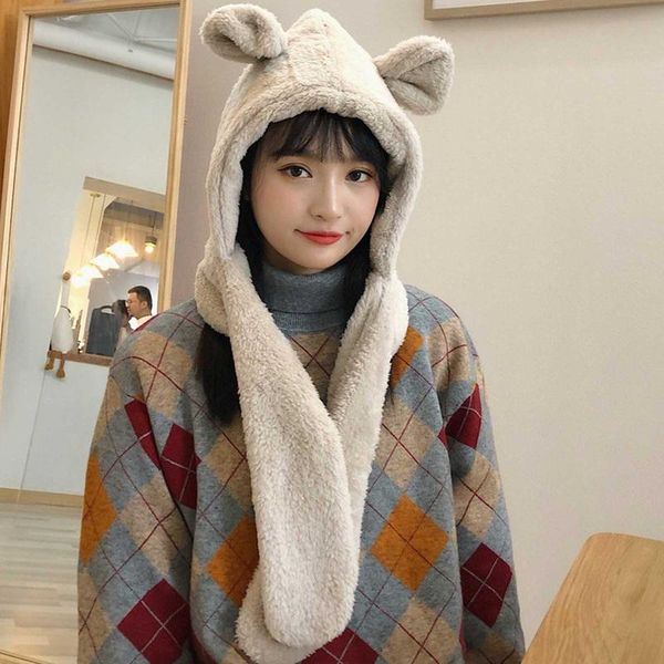 

beanie/skull caps winter women novelty warm cute bear ear hat casual plush scarf gloves set solid fleece, Blue;gray