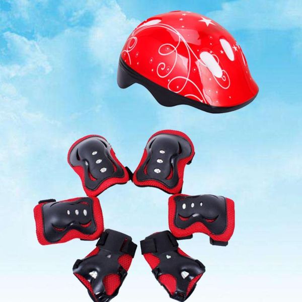 

elbow & knee pads 7 pcs children wrist helmet sports safety protective gear skateboard accessories (red), Black;gray