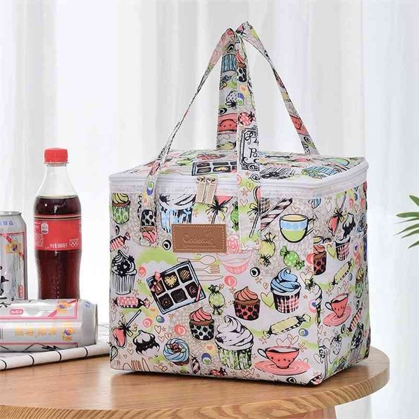 Niedliche Blumendruck-Design-Lunch-Taschen für Frauen und Kinder, Lebensmittelkühler, Lunchbox, Tragetasche, Kühler, Lunchbox, Isolierung, tragbare Tragetaschen 210818