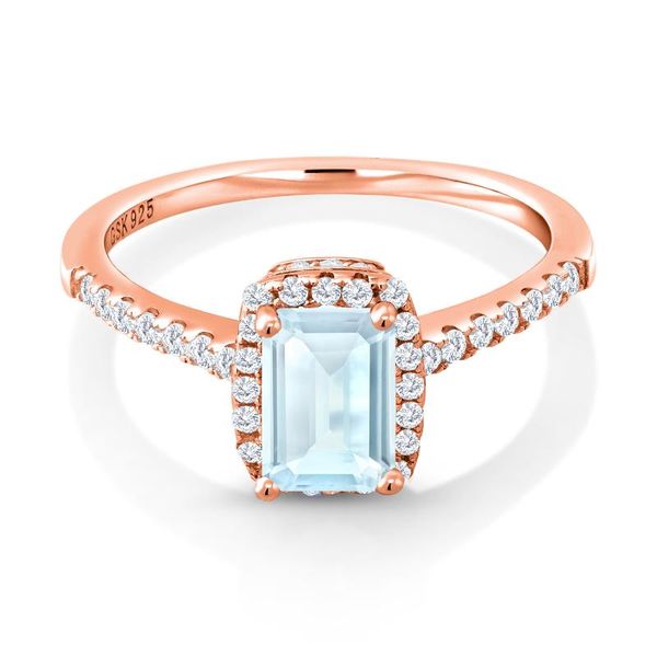 

cluster rings 1.53 ct sky blue z white created sapphire 18k rose gold plated silver ring, Golden;silver