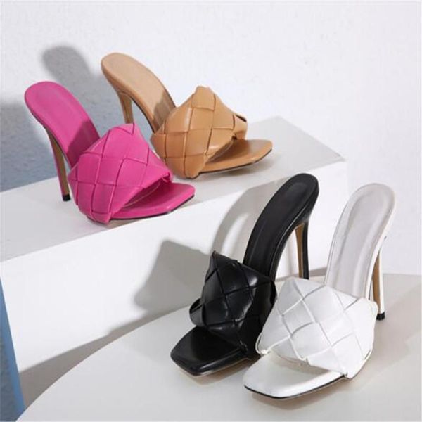 

peep 2021 summer fashion lattice pu leather toe shoe womens slippers outdoor rome designer sandals 41, Black