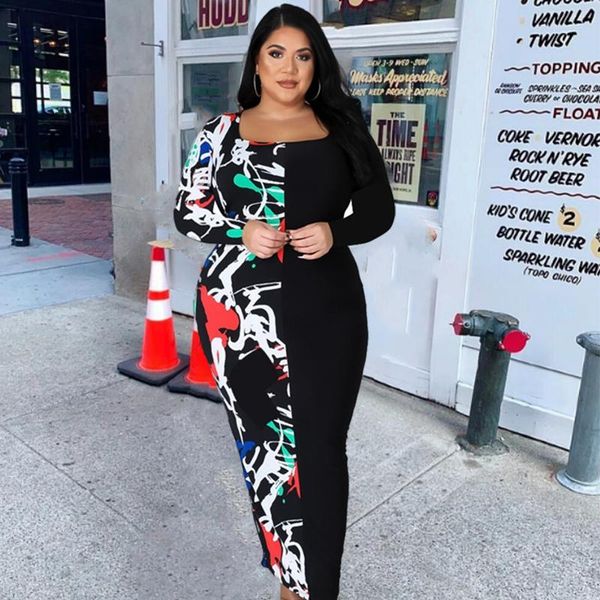

plus size dresses women black vintage dress fall clothes patchwork long sleeve bodycon elegant drop wholesale