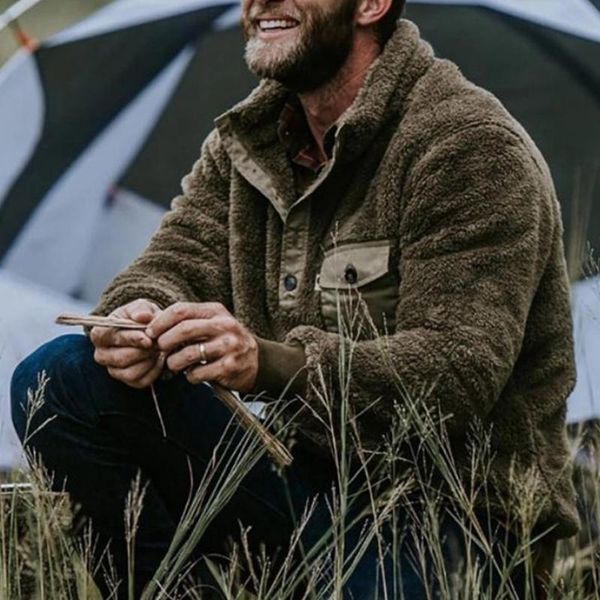 

men's hoodies & sweatshirts man camouflage fleece fur pullover men long sleeve buttons jumper solid color winter warm mens hunting swea, Black