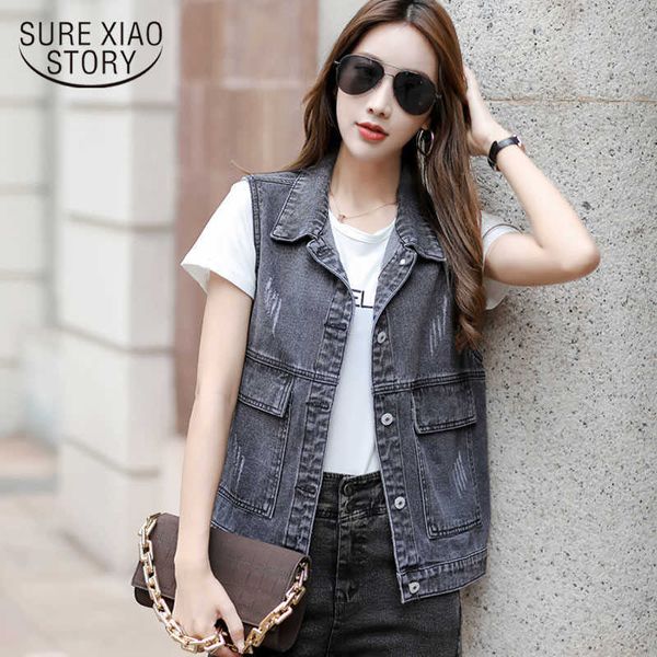 

denim vest for women large plus size jean waistcoat female sleeveless coat spring autumn casual streetwear jacket blue 14835 210528, Black;brown