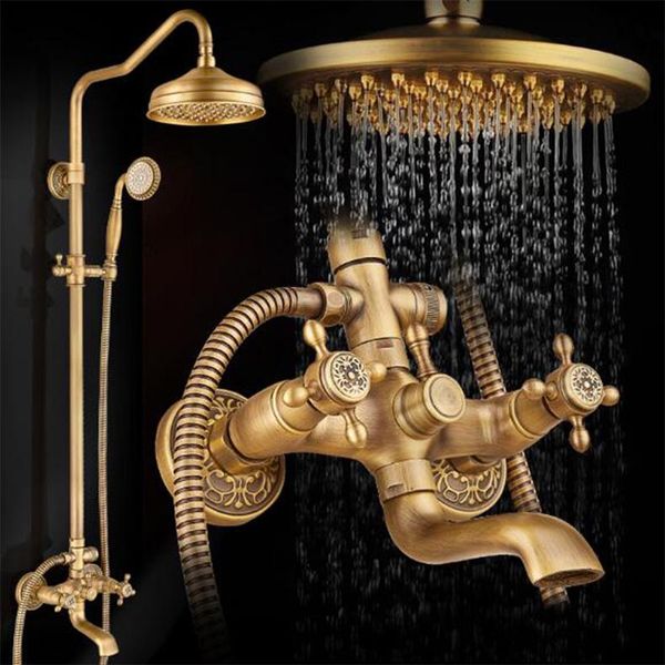 

luxury antique brass carving rainfall shower sets faucet mixer tap tub bath & set bathtub bathroom