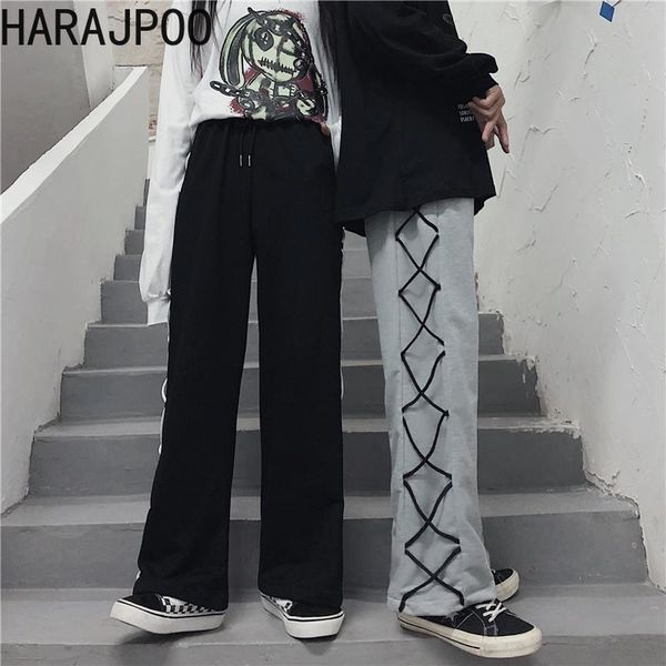 

women's pants & capris harajpoo women casual spring autumn ins black punk splicing straight wide leg loose high waist sports trousers, Black;white