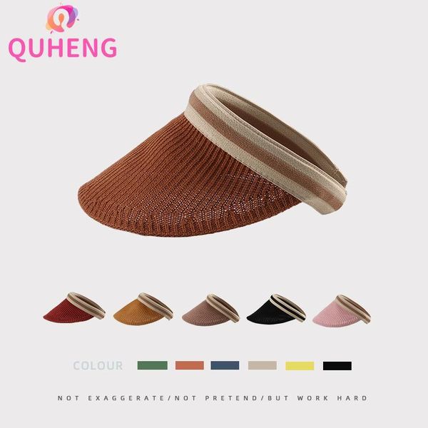 

beanie/skull caps quheng sunshade knitted empty hat women summer simple outdoor casual fashion tennis cap beach outing sun z106, Blue;gray