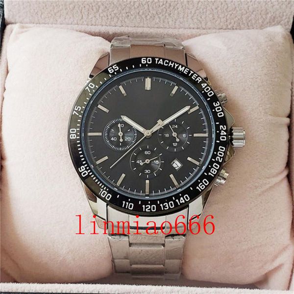 

silver gold black men stainless steel quartz movement watch all functional small dial work designer satch clock, Slivery;brown