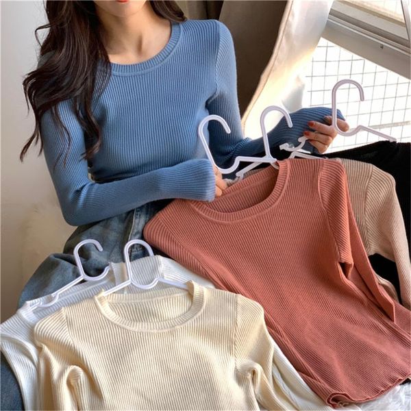 

women's sweaters korean fashion 2021 womens sweater winter long sleeve o neck female knitted pullover solid women, White;black