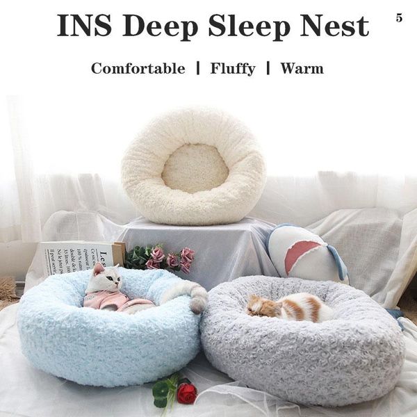 

kennels & pens super soft plush dog bed pet kennel round lounge chair cat sleeping bag winter warm basket mat small and medium-sized