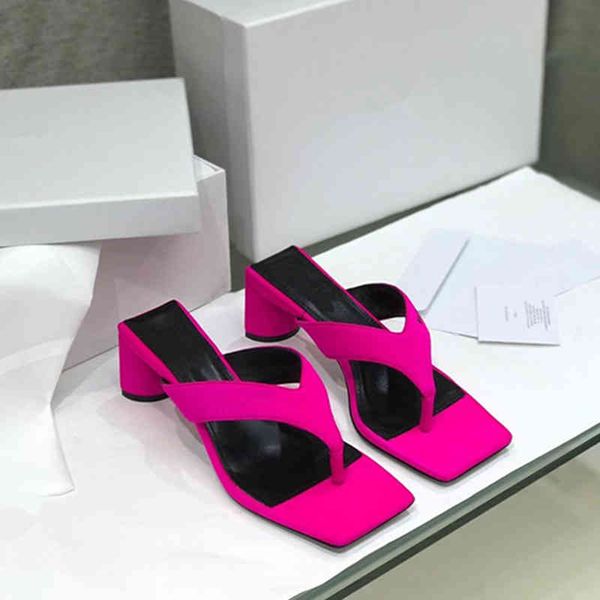 

80% off store online high heel woman slippers solid colour square toe summer 2021 new female flip flops luxury designer brand ladies sandals, Black