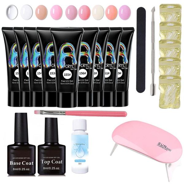 

nail art kits acrylic gel set poly uv clear/pink quick building finger extension soak off polish tools