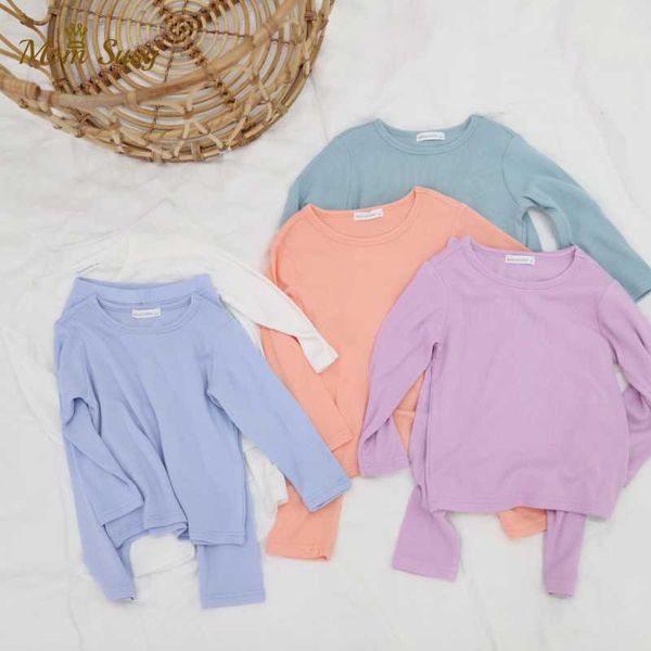 Baby Boy Girl Pigiama Set Pigiama a costine Colore caramella Bambino Bambino Cotone Sleepwear Baby Body Home Suit 2PCS Vestiti 1-7Y 210908