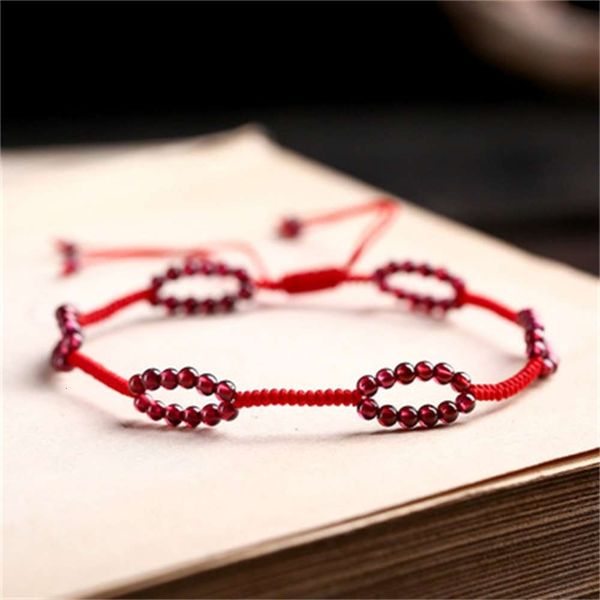 

natural garnet foot chain red rope women's hand knitting, Red;blue