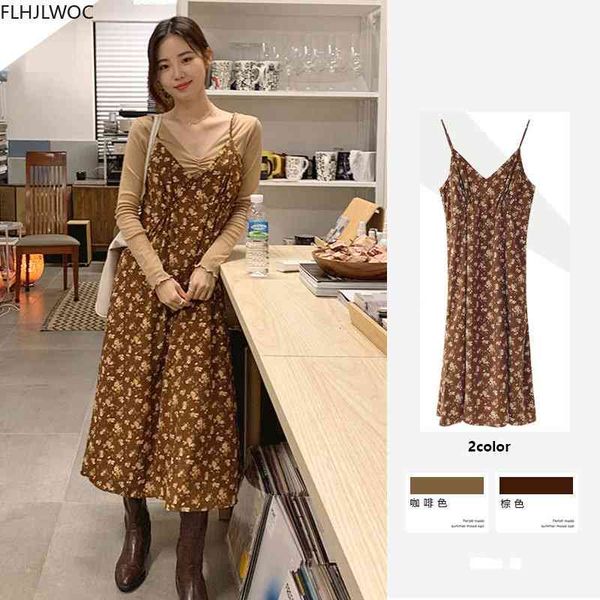 

casual dresses korea chic fashion women japan style design cute sweet girls floral printing retro vintage long feminine vestidos n, Black;gray