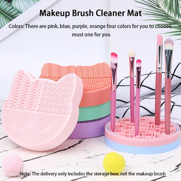 

eyelash curler scrubber carrying 2 in 1 makeup brush cleaner mat cartoon silicone portable tools drying holder storage case cleaning washing
