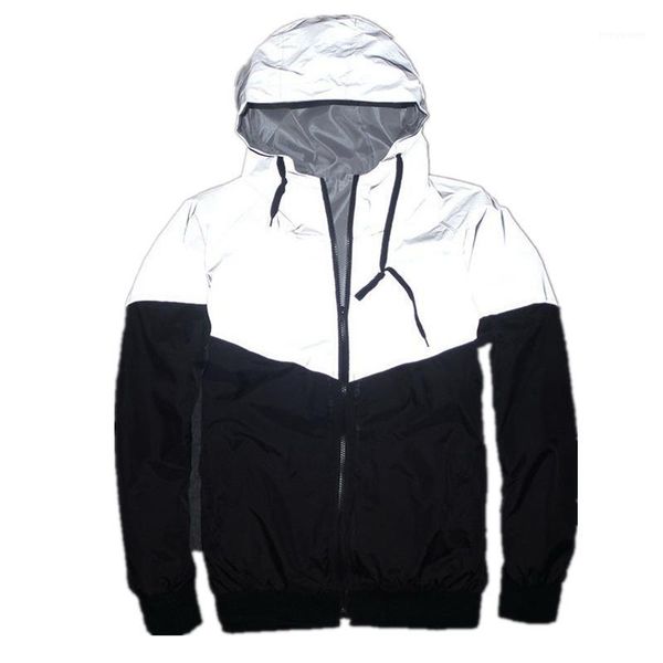 

men's jackets men jacket autumn patchwork reflective hip hop casual waterproof windbreaker coat trend brand smc0140-5, Black;brown