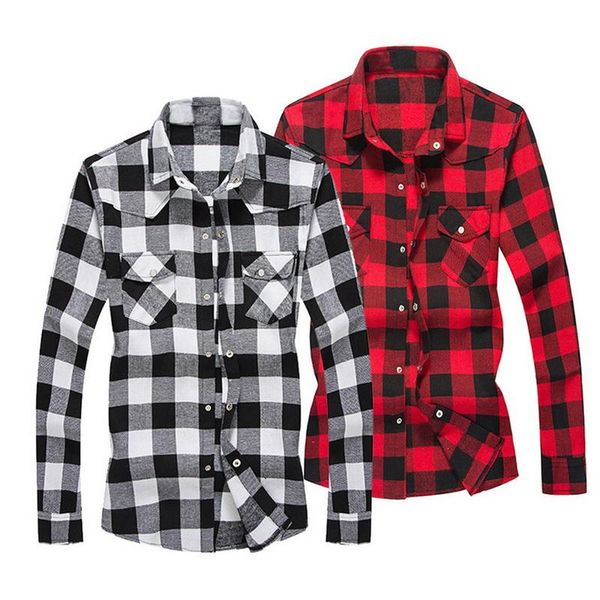 

men's casual shirts men flannel plaid shirt nice spring autumn voguelong sleeve slim styles brand, White;black
