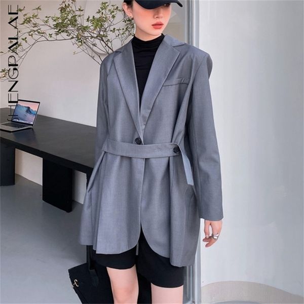

gray blazer women's spring notched lace up waist single button long sleeve back pleated suit coat 5a1130 210427, White;black