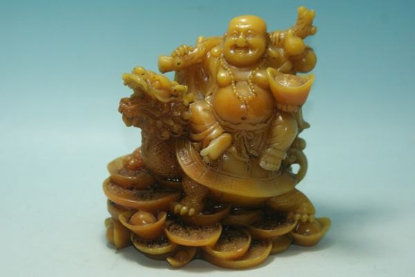 

china shoushan stone old hand carved money buddha statue, Brown