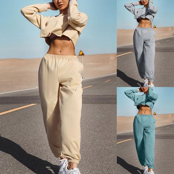 

women's two piece pants 2021 autumn winter tracksuit sweatshirts and suit women trousers casual sportwear matching set, White