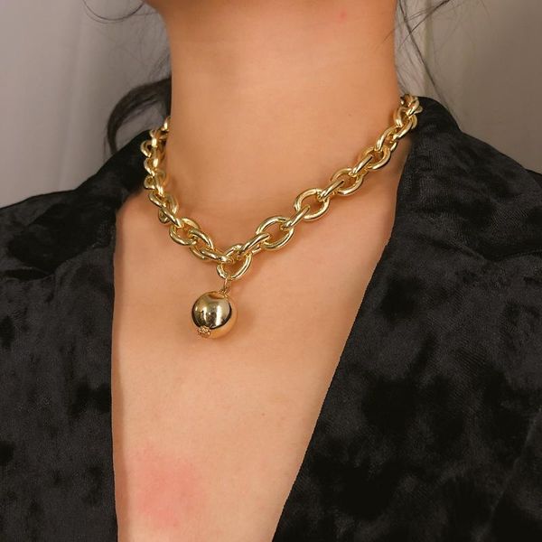 

pendant necklaces european&american fashion trend punk exaggerated thick chain short for women simple metal ball clavicle jewelry, Silver