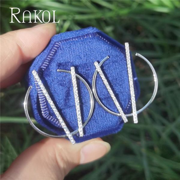

stud rakol 2021 cubic zirconia silver color big circle earrings for women bride gorgeous bridesmaid wedding jewelry gift, Golden;silver