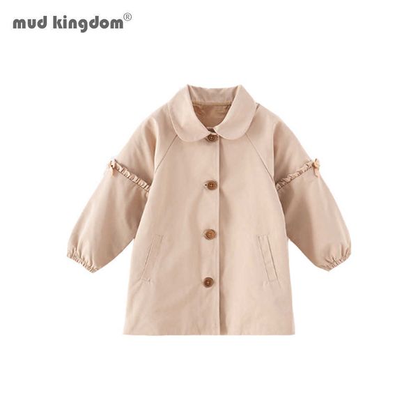 

mudkingdom autumn kids girl ruffle sleeve trench coats baby girls windbreaker long outerwear children clothing 210615, Camo