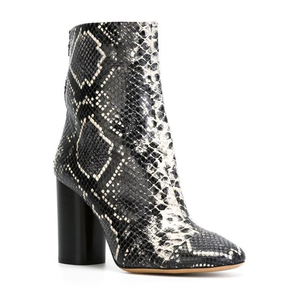 

boots onnpnnq high heels snakeskin shoes women ankle zipper back block heel round toe, Black