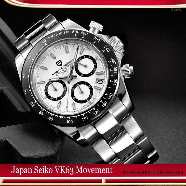 

men's watches quartz watch stainless steel 100m waterproof chronograph vk63 relogio masculino wristwatches, Slivery;brown
