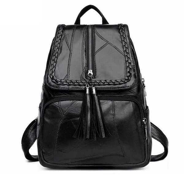 

outdoor bags 2021 women's pu leather backpack school bag classic black waterproof travel multi-function shoulder