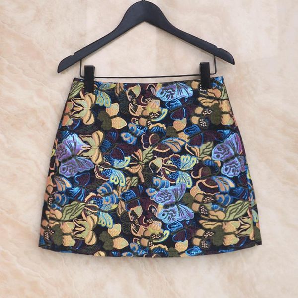 

colorful butterfly anti light printing embroidered a-type skirt spring and autumn with thin a-line skirts, Black