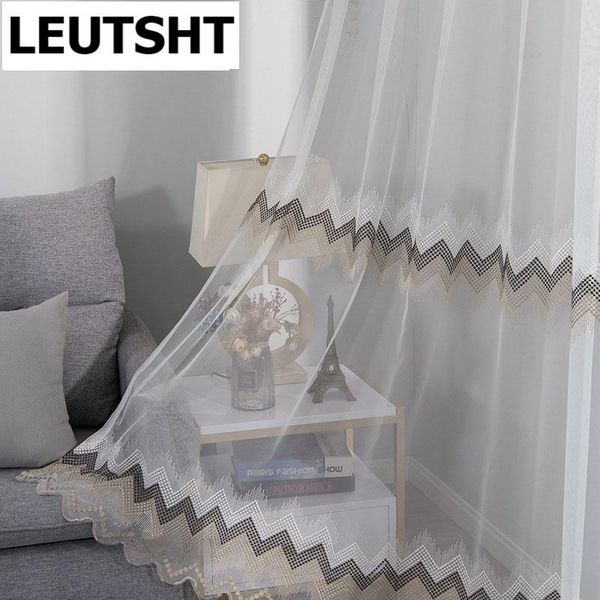 

brown embroidered sheer curtains for windows living room modern tulle drapes bedroom voile curtain wave design in kitchen &