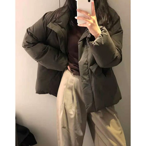 

2021 winter new fashion simple loose thickened bread short down et women, Black