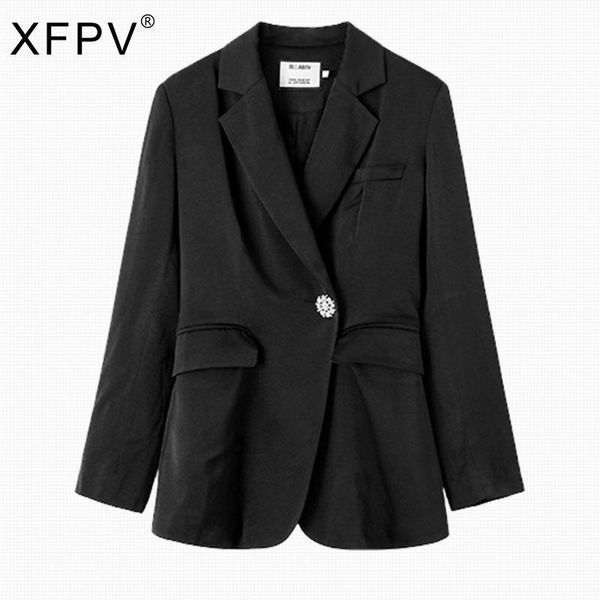 

women's suits & blazers xfpv 2021 autumn winter arrivals fashion y2k diamond buckle loose black long sleeve suit jacket sm668, White;black