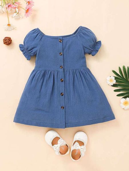 

toddler girls puff sleeve button front dress she, Red;yellow