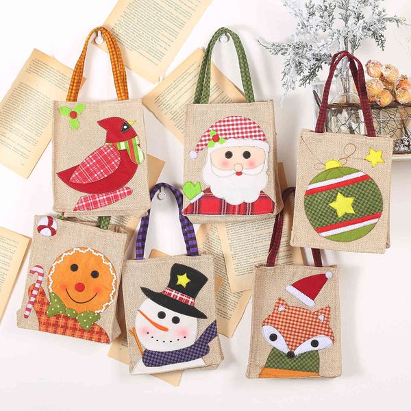 

christmas new linen handbag cartoon candy bag decoration decal gift santa claus