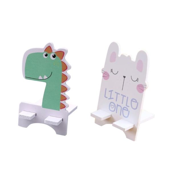 

cell phone mounts & holders 2pcs wooden deskholder cartoon mobile support portable panda kitty dinosaur pattern stand