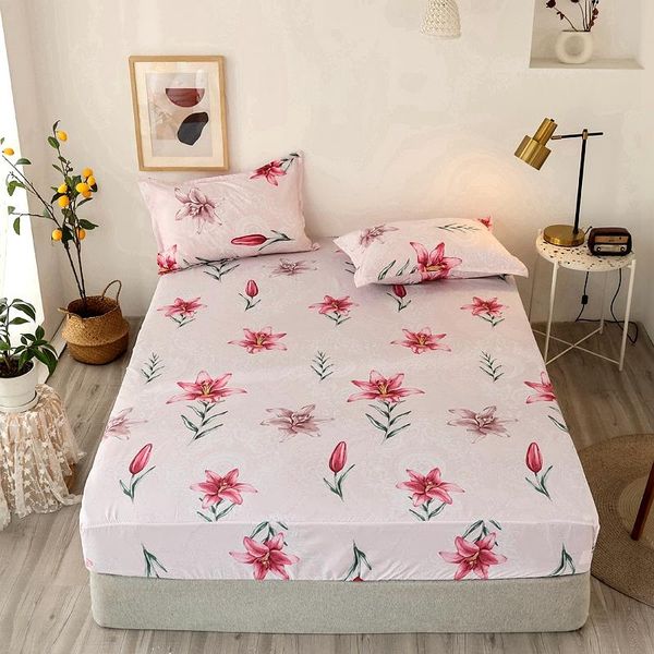 

sheets & sets birthday present pink lily bed sheet with elastic rubber band polyester fitted