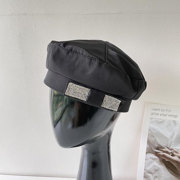 

berets 202106-weimin grace satin bowknot lady beret hat women leisure painter, Blue;gray