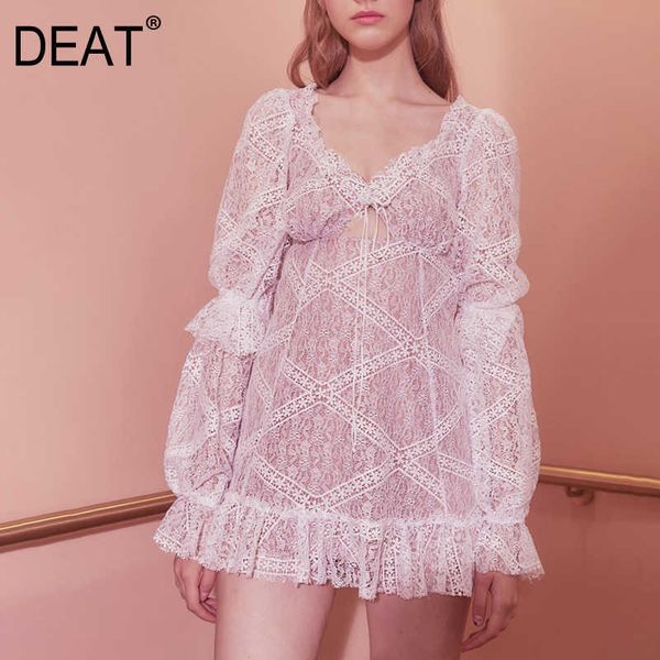 

[deat] white women temperament elegant v-neck high waist beading backless dress summer fashion 13c531 210527, Black;gray