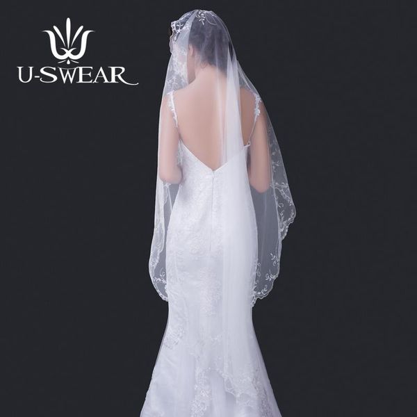 

bridal veils u-swear 2021 arrival women white wedding flora lace crocheted embroidery one layer accessories velo de novia, Black