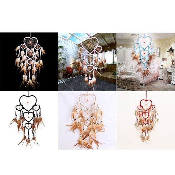 

decorative objects & figurines 20rc 5 heart circles large dream catchers with beads feather boho wall hanging decor
