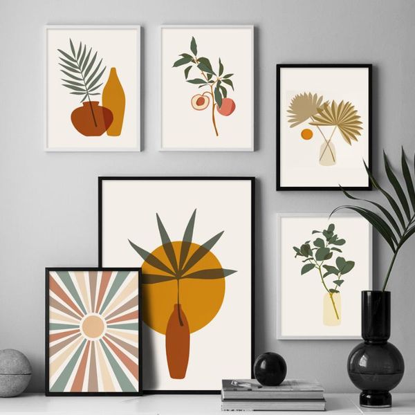 

paintings sunlight vase leaves plant peach abstract wall art canvas painting nordic posters and prints picture for living room decor
