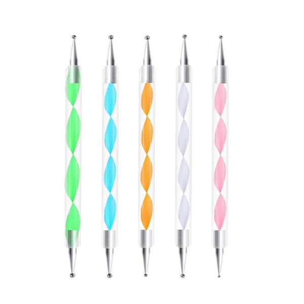 

nail brushes equipment double head screw rod point drill pen crystal flower 5 pieces brush set tools, Yellow