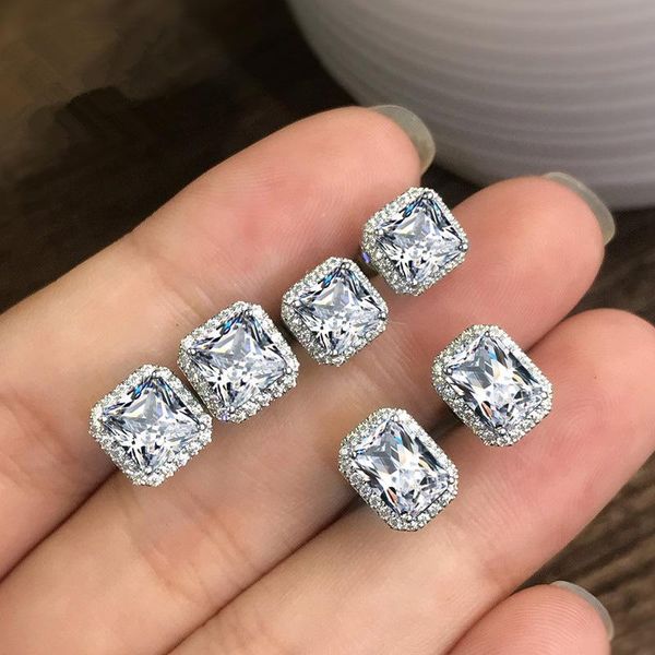 

stud classic square shape women earring full paved cz zircon stone luxury female wedding jewelry arrival eh598, Golden;silver