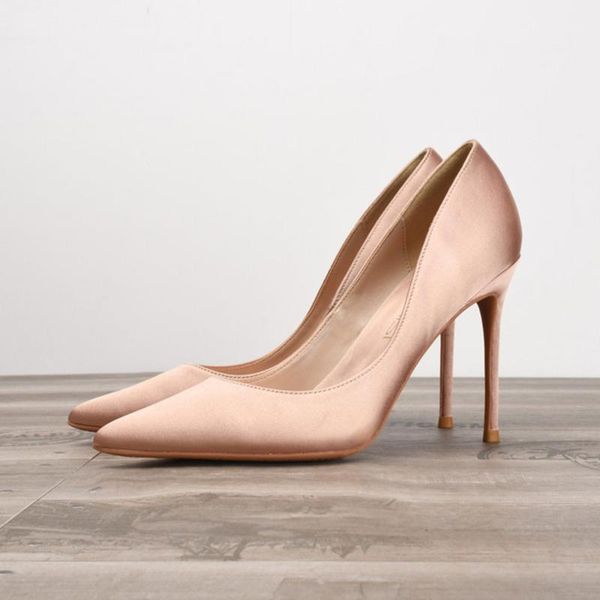

dress shoes silk 6cm/8cm/10cm high heels womens pointed toe slip on stilettos party red wedding office pumps basic, Black