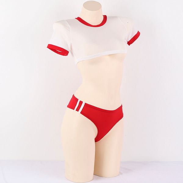 

pomelo dream summer soft girl campus style suit student two dimensional split swimsuit, Red;black
